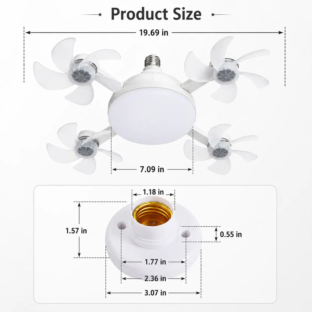 Screw in Ceiling Fan Light with Remote Control 19.7 Inch Foldable LED Socket Fan Light E26 Medium Base Ceiling Fan with 4 Fan Blades Quiet Airflow Bright Lighting Easy Installation for Bedroom Kitchen Garage Office and Dorm